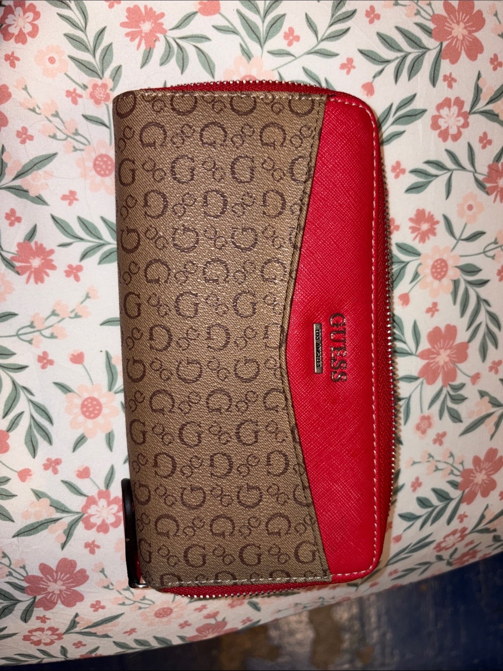 Guess Brown Signature Wallet with Red Trim